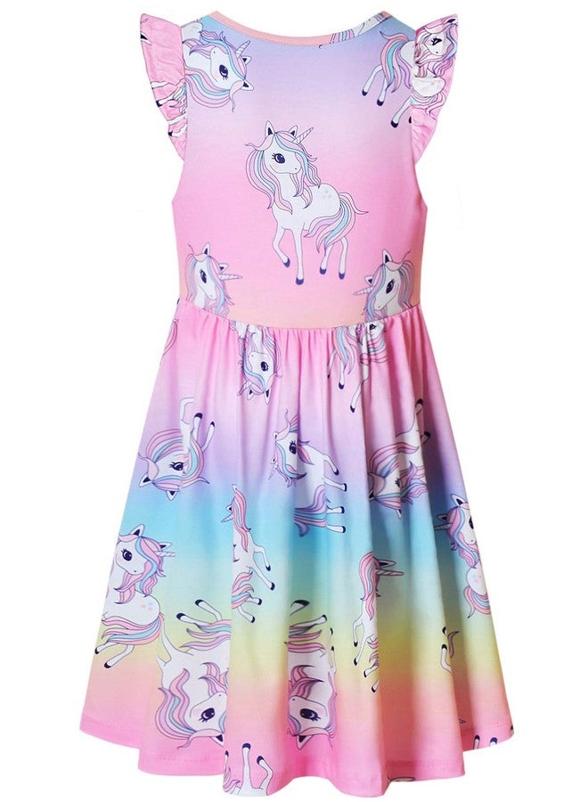 QPANCY Toddler Girls Rainbow Unicorn Dresses Flutter Sleeve Summer Sun Dress Kid 3t 4t - Image 2